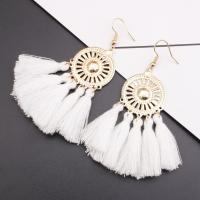 Zinc Alloy Tassel Earring with Polyester zinc alloy earring hook gold color plated folk style & for woman Sold By Lot