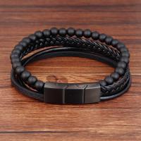 PU Leather Bracelet with Abrazine Stone & Lava  & for man Sold By PC