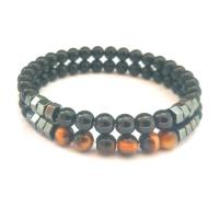 Black Agate Bracelets with Tiger Eye & Hematite plated & Unisex Length 7.2 Inch Sold By Lot