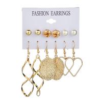Zinklegierung Ohrring-Set, Stud Ohrring & Ohrring, mit Kunststoff Perlen, goldfarben plattiert, 6 Stück & für Frau, frei von Nickel, Blei & Kadmium, verkauft von setzen