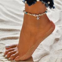 Tibetan Style Anklet, with Glass Beads & Trumpet Shell, plated, for woman, nickel, lead & cadmium free, Sold Per 9 Inch Strand