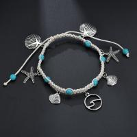 Tibetan Style Anklet, with turquoise & Cotton Cord, plated, for woman, nickel, lead & cadmium free, Sold By Strand