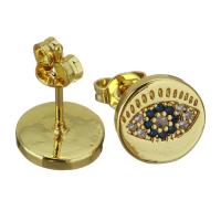 Brass Stud Earring, real gold plated, micro pave cubic zirconia & for woman, nickel, lead & cadmium free, 10mm, Sold By Pair
