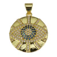 Cubic Zirconia Micro Pave Brass Pendant, Flat Round, real gold plated, micro pave cubic zirconia, nickel, lead & cadmium free, 19x22x4mm, Hole:Approx 3.3mm, Sold By PC