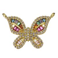 Brass Jewelry Connector Butterfly real gold plated micro pave cubic zirconia & 1/1 loop nickel lead & cadmium free Approx 1.5mm Sold By PC