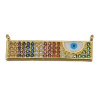 Brass Connector, real gold plated, evil eye pattern & micro pave cubic zirconia & 1/1 loop, nickel, lead & cadmium free, 24x7.50x2mm, Hole:Approx 1mm, Sold By PC
