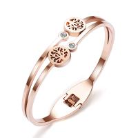 Stainless Steel Bangle, rose gold color plated, fashion jewelry & for woman & with rhinestone, 11mm, 2mm, Inner Diameter:Approx 57mm, Sold By PC