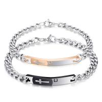 Stainless Steel Couple Bracelet plated twist oval chain & with rhinestone Sold By Strand