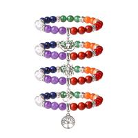 Natural Mixed Gemstone Bracelets with Lucky Tree Zinc Alloy Charms Unisex Sold Per Approx 7.5 Inch Strand