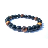 Natural Tiger Eye Bracelets, with Black Agate, plated, Unisex & different styles for choice, black and brown, Sold Per 7.2 Inch Strand