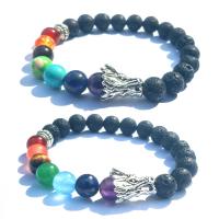 Lava Bracelet, with Gemstone & Tibetan Style, plated, Unisex & different styles for choice, Sold Per 7.2 Inch Strand