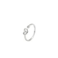 925 Sterling Silver Cuff Finger Ring, Heart, silver color plated, adjustable & for woman & with rhinestone & hollow, 4.80mm, US Ring Size:7-8, 2PCs/Lot, Sold By Lot