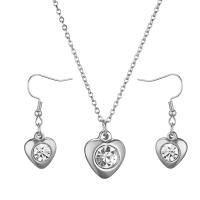 Fashion Stainless Steel Jewelry Sets earring & necklace Heart for woman & with rhinestone 12mmx12mm Length 17.5 Inch Sold By PC