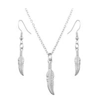 Fashion Stainless Steel Jewelry Sets, earring & necklace, Feather, different styles for choice & for woman, 22mmx5mm, Length:17.5 Inch, 2 Inch, Sold By Set