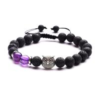 Lava Woven Ball Bracelets with Gemstone & Zinc Alloy plated Unisex 8mm Sold Per 7.4 Inch Strand
