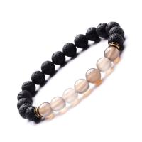 Lava Bracelet with Grey Agate plated fashion jewelry & Unisex 8mm Sold Per 7.4 Inch Strand