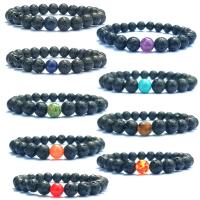 Lava Bracelet with Gemstone plated & Unisex 8mm Length 7.4 Inch Sold By Lot