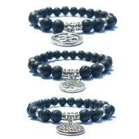 Lava Bracelet, with Tibetan Style, plated, Unisex & different styles for choice, black, 8mm, Length:7.4 Inch, 5Strands/Lot, Sold By Lot