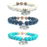 Gemstone Bracelets, with Picture Jasper, plated, different materials for choice & Unisex, 8mm, Sold Per 7.4 Inch Strand