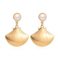 Zinc Alloy Drop Earrings with Plastic Pearl stainless steel post pin plated for woman nickel lead & cadmium free 35*46mm Sold By Pair
