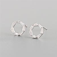 925 Sterling Silver Stud Earrings Donut platinum plated micro pave cubic zirconia & for woman 8mm Sold By Pair