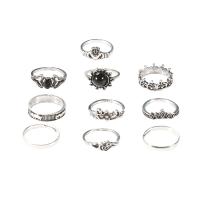 Zinc Alloy ring Set, antik sølv farve forgyldt, for kvinde & hule, nikkel, bly & cadmium fri, Størrelse:5.5-6.5, 10sæt/Lot, Solgt af Lot