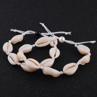 Shell Jewelry Bracelet, with Cotton Cord & Plastic Pearl, for woman, more colors for choice, Length:7 Inch, 3 Inch, 2PC/Lot, Sold By Lot