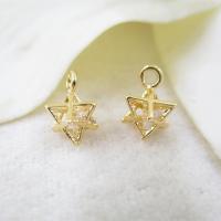 Cubic Zirconia Brass Pendants, with Cubic Zirconia, Eight Point Star, real gold plated, DIY, nickel, lead & cadmium free, 6*9mm, Hole:Approx 1.5mm, 10PCs/Lot, Sold By Lot