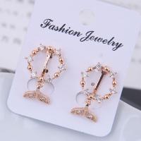 Brass Drop Earring, with Cubic Zirconia, brass earring clip, rose gold color plated, for woman, nickel, lead & cadmium free, 23*15mm, Sold By Pair