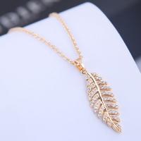 Brass Necklace, with Cubic Zirconia, Leaf, plated, for woman, more colors for choice, nickel, lead & cadmium free, 30*10mm, Sold By Strand