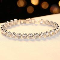 Cubic Zirconia Micro Pave Sterling Silver Bracelet, 925 Sterling Silver, platinum plated, different size for choice & micro pave cubic zirconia & for woman, 4mm, Sold By Strand