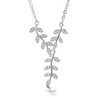 Cubic Zircon Micro Pave 925 Sterling Silver Necklace Leaf micro pave cubic zirconia & for woman silver color  40+5cm Sold By Strand