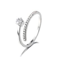 925 Sterling Silver Open Finger Ring, micro pave cubic zirconia & for woman, silver color, 5mm, US Ring Size:5, Sold By PC