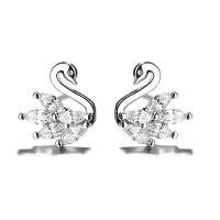 925 Sterling Silver Stud Earrings Swan platinum plated micro pave cubic zirconia & for woman Sold By Pair