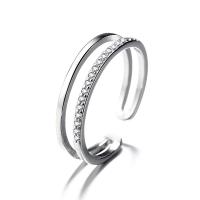 925 Sterling Silver Cuff Finger Ring, micro pave cubic zirconia & for woman, silver color, 4mm, US Ring Size:5, Sold By PC