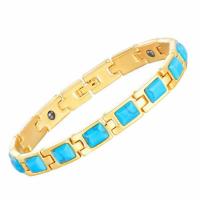 Copper Alloy Bracelet with turquoise 18K gold plated fashion jewelry & Unisex & radiation protection 8mm Sold By PC