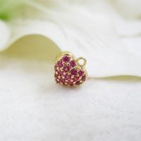 Cubic Zirconia Micro Pave Brass Pendant, with Cubic Zirconia, Heart, real gold plated, DIY & micro pave cubic zirconia, more colors for choice, nickel, lead & cadmium free, 8*8.5mm, Hole:Approx 1mm, 2PCs/Lot, Sold By Lot