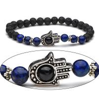 lave volcanique bracelet, avec Lapis lazuli & alliage de zinc, Placage, bijoux de mode & unisexe, Vendu par 7 pouce brin