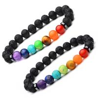 Natural Lava Beads & Mixed Gemstone Bracelet with Hematite Spacer Beads plated Unisex Sold Per 7.2 Inch Strand