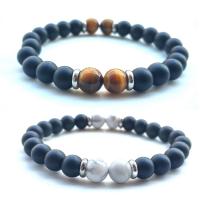 Black Agate Bracelets with Howlite & Tiger Eye plated & Unisex Sold Per 7.2 Inch Strand