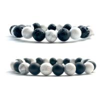 Black Agate Bracelets, with Howlite & Lava, plated, different materials for choice & Unisex, white and black, Sold Per 7.2 Inch Strand