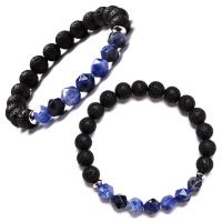 Natural Black Lava & Star Cut Faceted Gemstone Bracelets with Gemstone plated & Unisex  Sold Per 7.2 Inch Strand