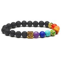 Natural Black Lava & 7 Chakra Beads Healing Gemstone Bracelets with Zinc Alloy Spacer plated Unisex Sold Per 7.2 Inch Strand