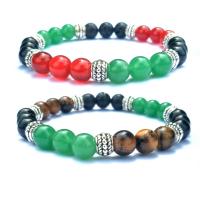 Lava Bracelet, with Tiger Eye & Green Aventurine & Black Agate & Red Agate, plated, different materials for choice & Unisex, Sold Per 7.4 Inch Strand