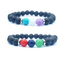 Lava Bracelet, with Gemstone & Tibetan Style, plated, Unisex & different styles for choice, Sold Per 7.4 Inch Strand