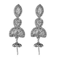 Brass Earring Drop Component, silver color plated, micro pave cubic zirconia, nickel, lead & cadmium free, 9x19x14mm,28mm,0.75mm,075mm, 10PCs/Lot, Sold By Lot