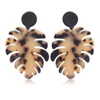 Tibetan Style Drop Earrings, with Acetate, Leaf, gold color plated, random style & for woman, mixed colors, nickel, lead & cadmium free, 40x62mm, 5Pairs/Lot, Sold By Lot