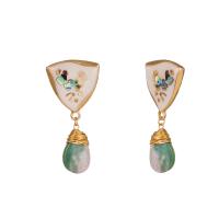 Gemstone Earrings, liga de zinco, with Pedra natural, cromado de cor dourada, para mulher & esmalte, níquel, chumbo e cádmio livre, 25x53mm, vendido por par