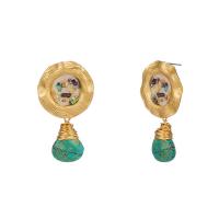 Shell Earrings Zinc Alloy with Turquoise & Shell gold color plated for woman & enamel green nickel lead & cadmium free Sold By Pair