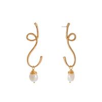 Zinklegierung Ohrringe, mit ABS-Kunststoff-Perlen, goldfarben plattiert, für Frau, frei von Nickel, Blei & Kadmium, 25x78mm, verkauft von Paar